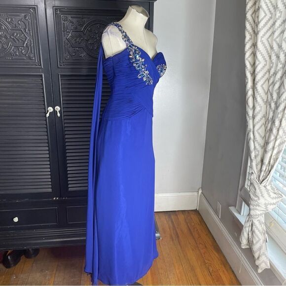 Alyce Paris Royal Blue Prom Pageant Formal Beaded Rhinestone Cape Dress 4‎ - Picture 1 of 8